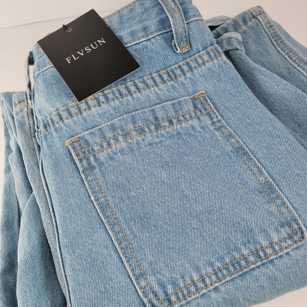 Flvsun Cargo Jeans Womens Size 4‎ Light Blue NWT Straight Leg Utility Pockets